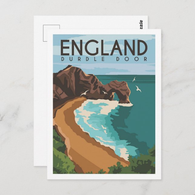 Postal Durdle Door Inglaterra Ilustracion de lugar de via (Anverso / Reverso)