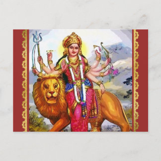 Postal Durga, diosa con pintura de leones