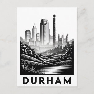 Postal Durham Carolina del Norte Grabado en Madera Blanco