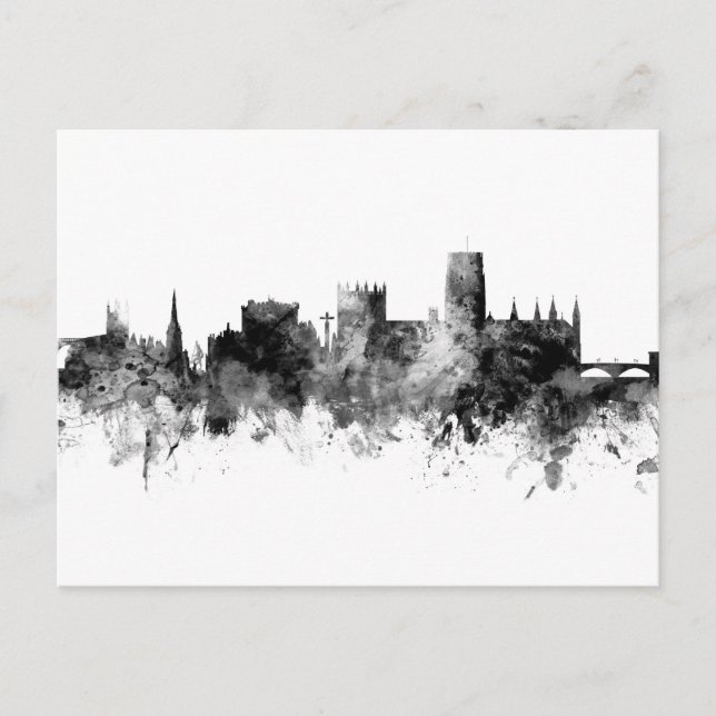Postal Durham England Skyline Cityscape Black White (Anverso)