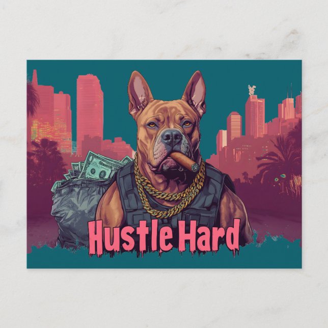 Postal Duro rival - Perro Pitbull con dinero y cigarro (Anverso)