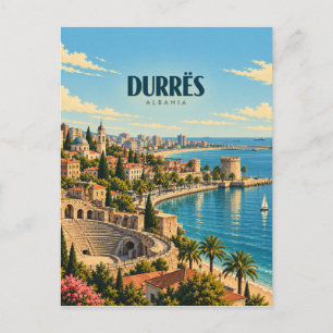 Postal Durrës Albania Arte de Viaje Vintage