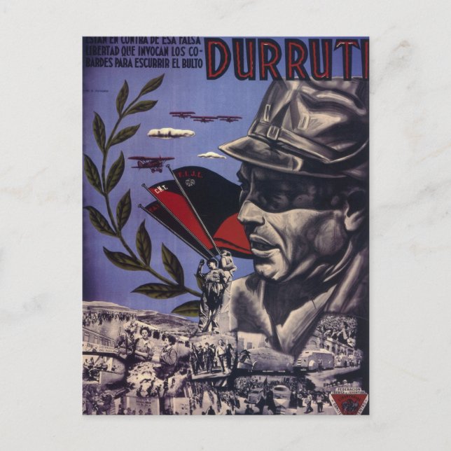 Postal Durruti poster original de la guerra civil español (Anverso)