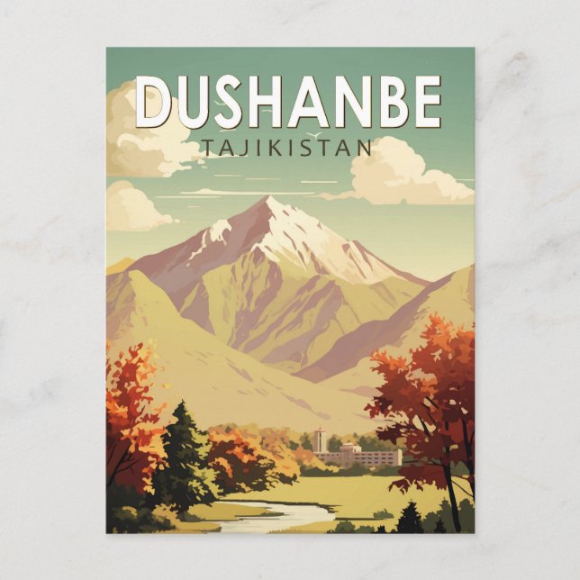 Postal Dushanbe Tayikistán Viaje Arte Vintage (Anverso)