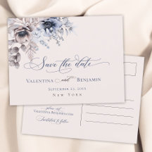 Duste azul beige floral elegante Guardar la fecha