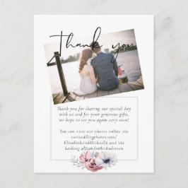 Postal Duste Blue Coral Floral Script Boda Gracias