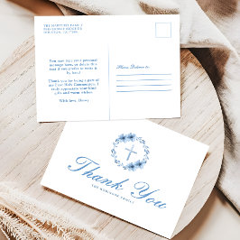 Postal Duste Blue Floral Cross Christian Gracias