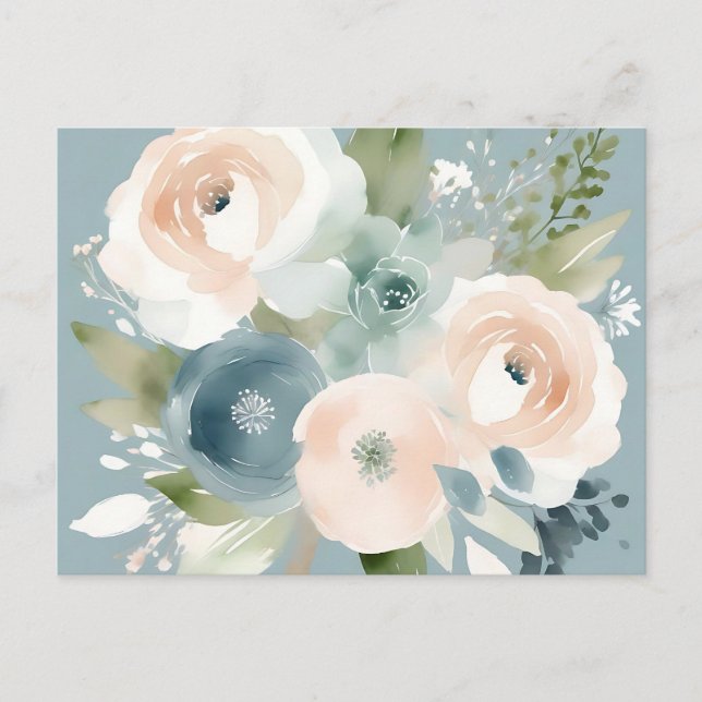 Postal Duste Blue Floral Elegante acuarela (Anverso)
