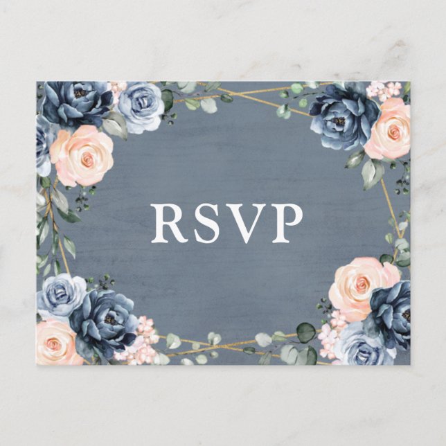 Postal Duste Blue Peach Rubor Floral Geométrica RSVP (Anverso)