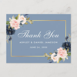 Postal Duste Blue Pink Floral Gold Boda Gracias
