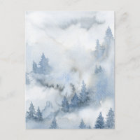 Duste Blue Watercolor Misty Forest
