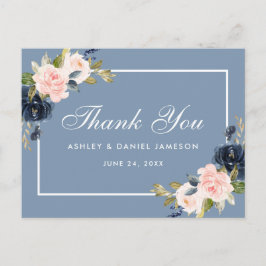 Postal Duste Boda Floral Rubor Rosa Azul
