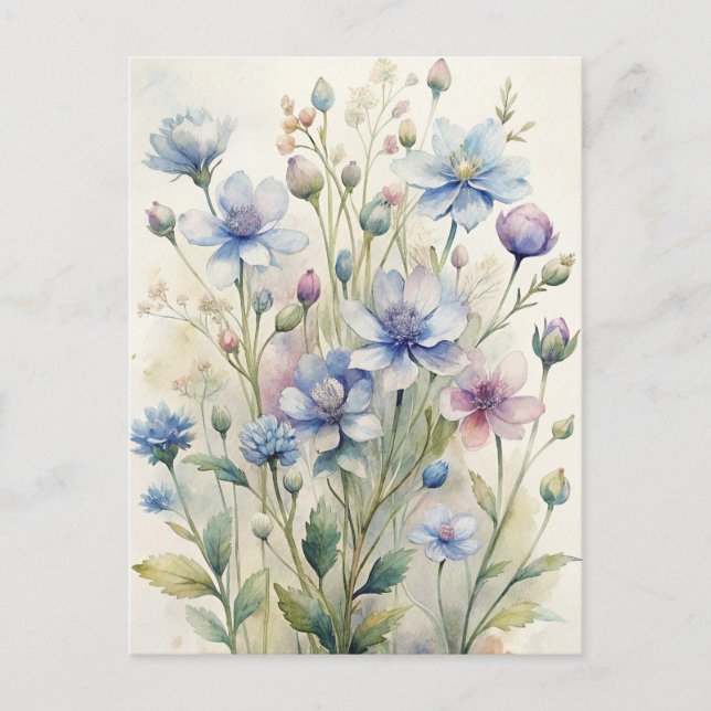 Postal Dusty Blue Acuarela Floral  (Anverso)