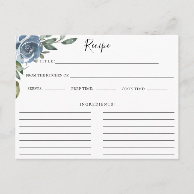 Postal Dusty Blue Botancipe Recipe Card (Anverso)