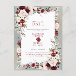 Postal Dusty Blue Burgundy Rubor Floral Retardo La Fecha