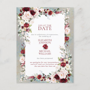 Postal Dusty Blue Burgundy Rubor Floral Retardo La Fecha