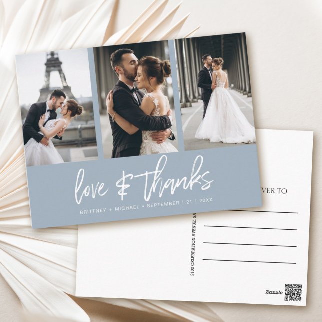 Postal Dusty Blue, Collage de fotos con letras de mano, g (Show your appreciation to your loved ones with an awesome photo thank-you card!)