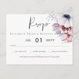 Postal Dusty Blue Coral Floral Script Wedding Presupuesto