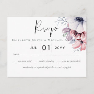 Postal Dusty Blue Coral Floral Script Wedding Presupuesto