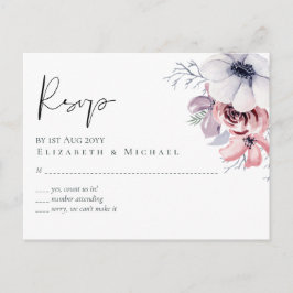 Postal Dusty Blue Coral Floral Script Wedding Presupuesto