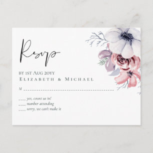 Postal Dusty Blue Coral Floral Script Wedding Presupuesto
