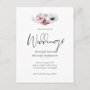 Postal Dusty Blue Coral Floral Wedding Invita presupuesto