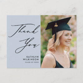 Postal Dusty Blue Elegant Script Graduation Gracias