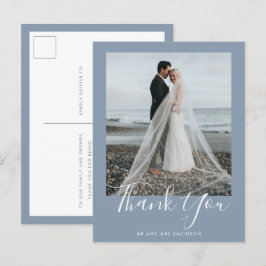 Postal Dusty Blue Elegant Wedding Gracias Postcard