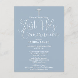 Postal Dusty Blue First Holy Communition Save the Date
