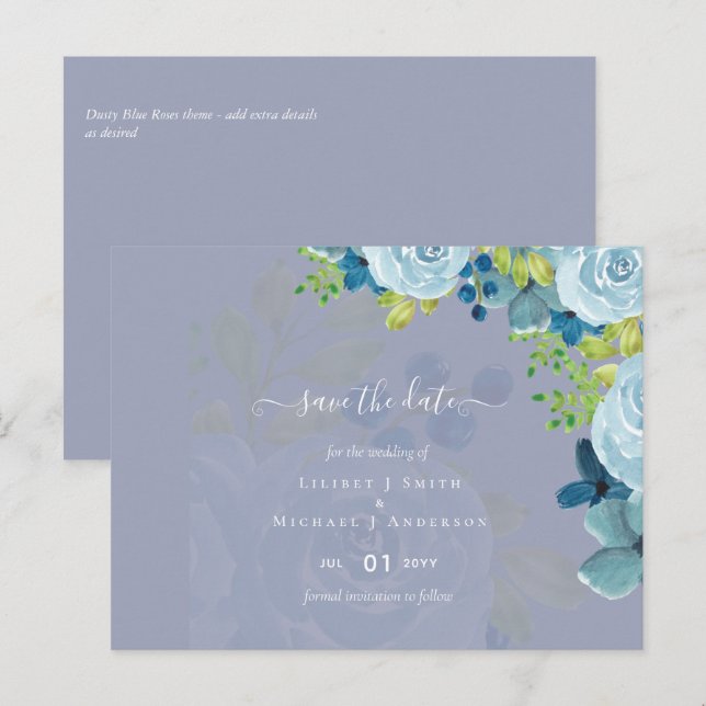 Postal Dusty Blue Floral Boda de tendencia presupuesto (Anverso / Reverso)