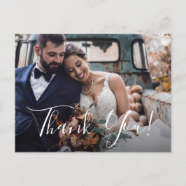 Postal Dusty Blue Floral Boda Foto Gracias