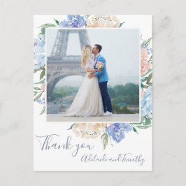Postal Dusty Blue Florals Foto Gracias