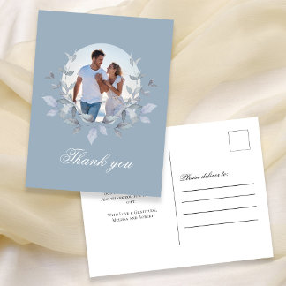 Postal Dusty Blue Foto Agradecimiento Boda Floral