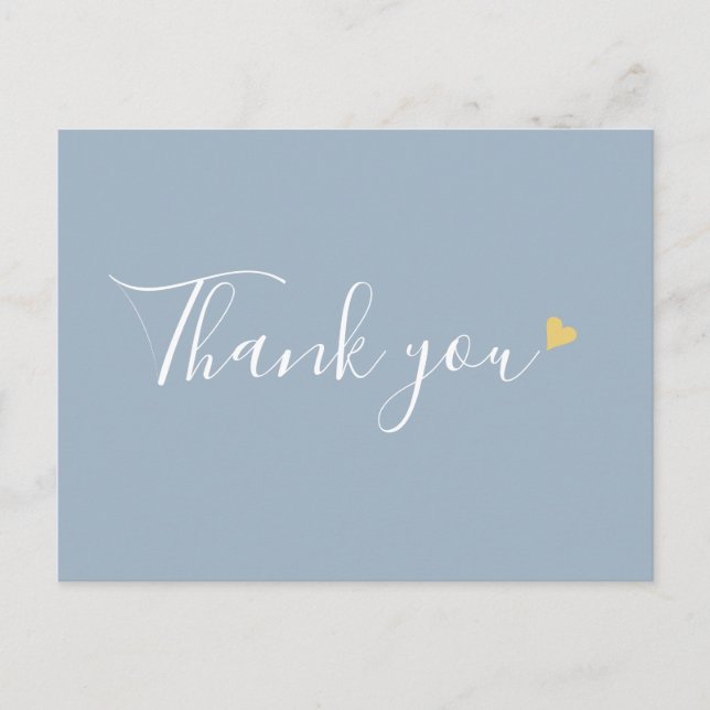 Postal Dusty Blue Gold Heart Script Agradecimiento Comerc (Anverso)