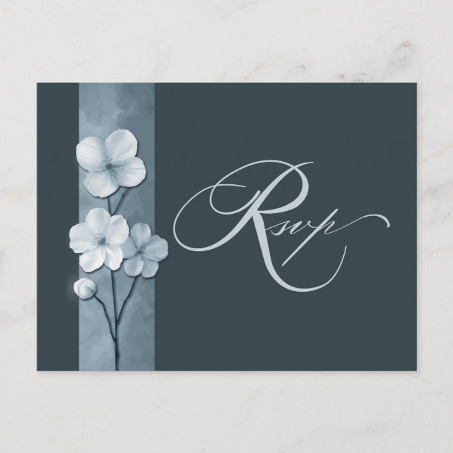 Postal Dusty Blue Hand Drawn Floral Botanical RSVP (Anverso)