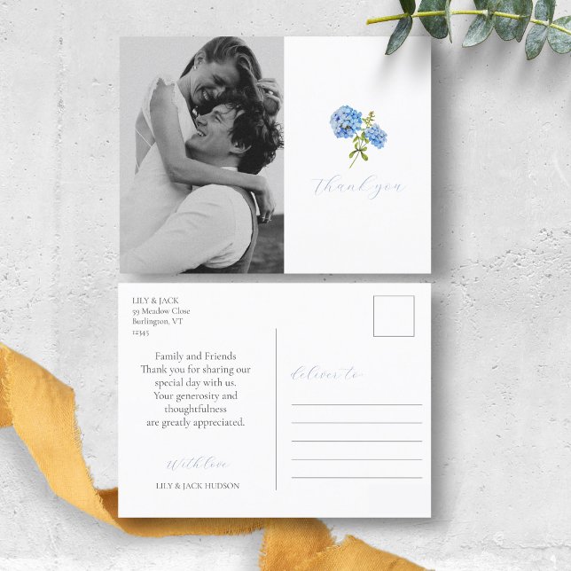 Postal Dusty Blue Hydrangea Photo Boda Gracias (Subido por el creador)