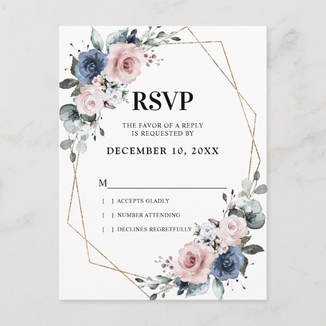 Postal Dusty Blue Mauve Eucalyptus Geométrico RSVP (Anverso)