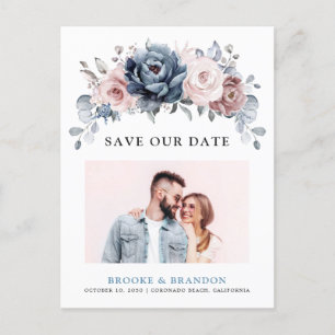 Postal Dusty Blue Mauve Rosa Pink Slate Save the Date