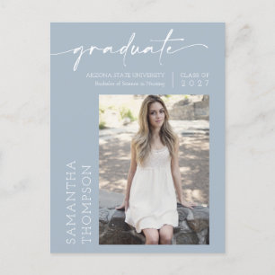 Postal Dusty Blue Minimalist Script She Did It Photo Grad