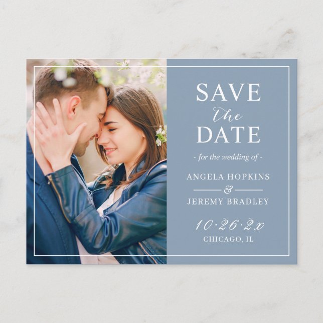 Postal Dusty Blue Minimalista Photo Save the Date (Anverso)