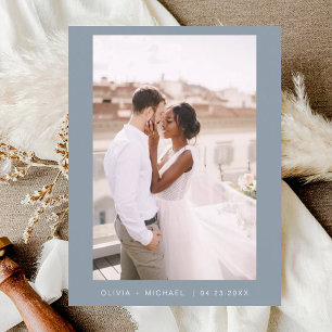 Postal Dusty Blue Minimalista Save the Date Script Photo