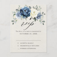 Dusty Blue Navy Champagne Boda de Marfil RSVP Post