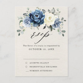 Postal Dusty Blue Navy Champagne Boda de Marfil RSVP Post