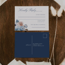 Dusty Blue & Peach Floral Wedding RSVP