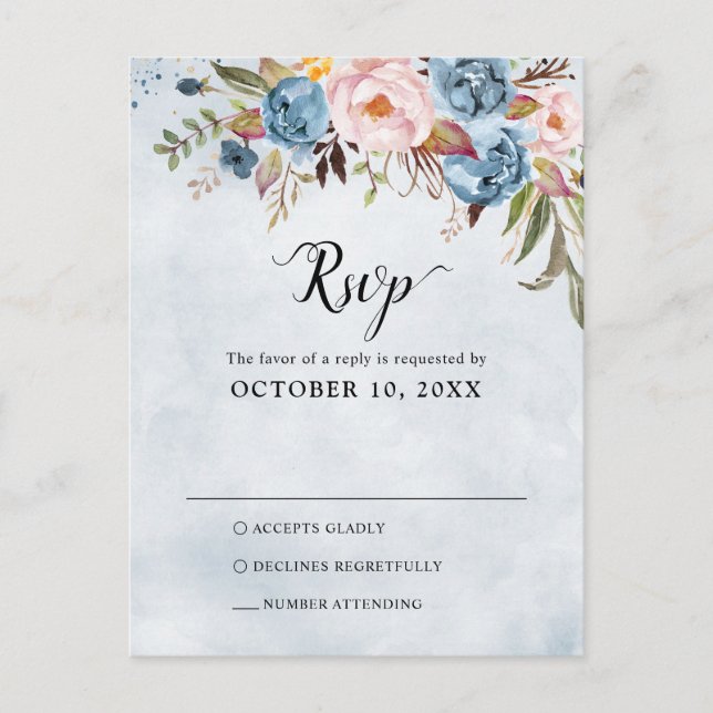 Postal Dusty Blue Peach Rubor Boda Botánica RSVP (Anverso)