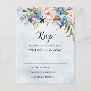Postal Dusty Blue Peach Rubor Boho Wedding RSVP