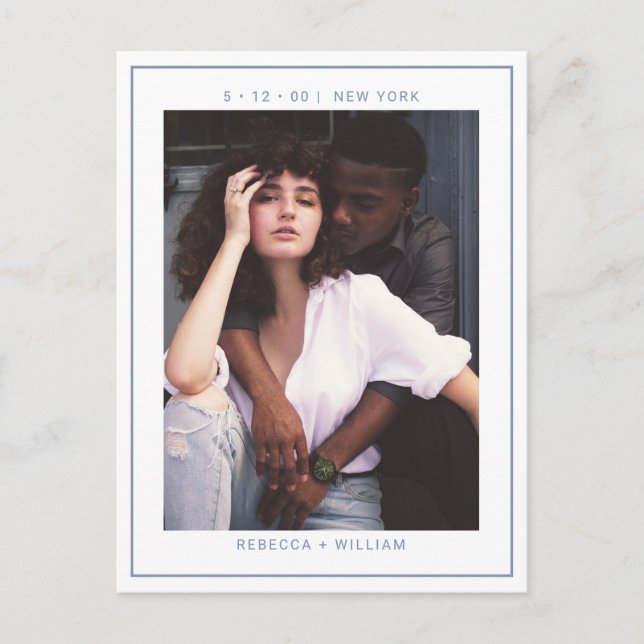 Postal Dusty Blue Photo Wedding Salven la fecha (Anverso)