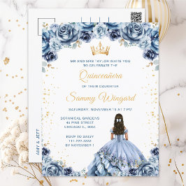 Postal Dusty Blue Princesa Floral Quinceañera