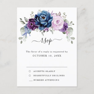 Postal Dusty Blue Purple Navy Lila Floraciones RSVP de Bo