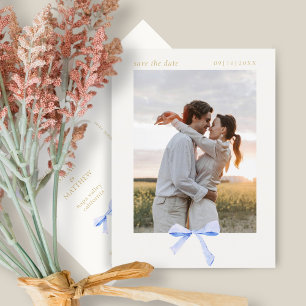 Postal Dusty Blue Ribbon Bow Desactivar la fecha de gua